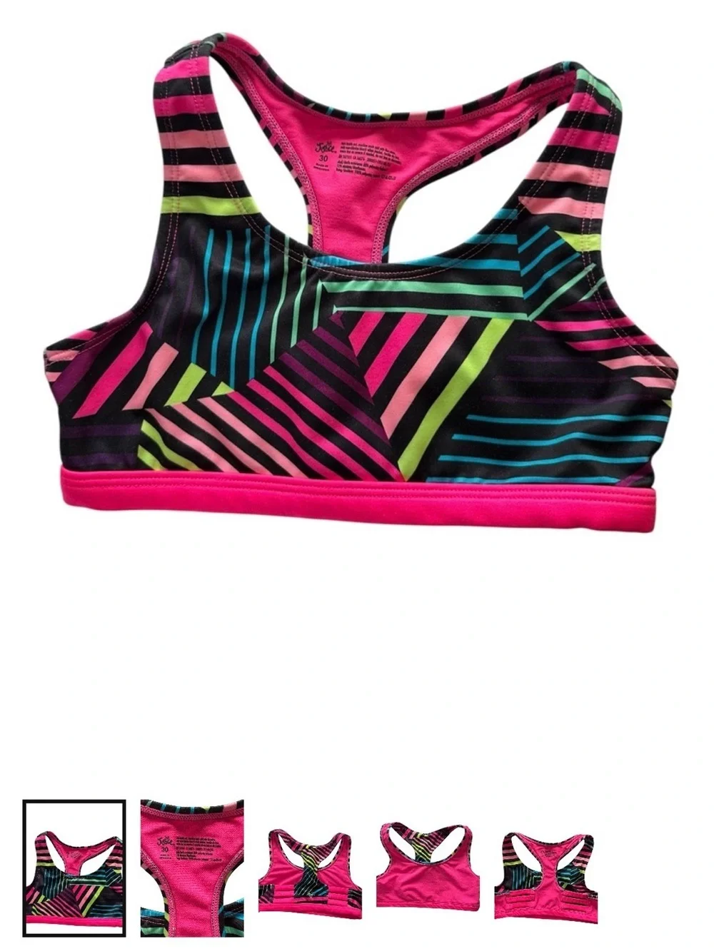 Justice. Active Pink and Gray Striped Tank & Matching Sports Bra